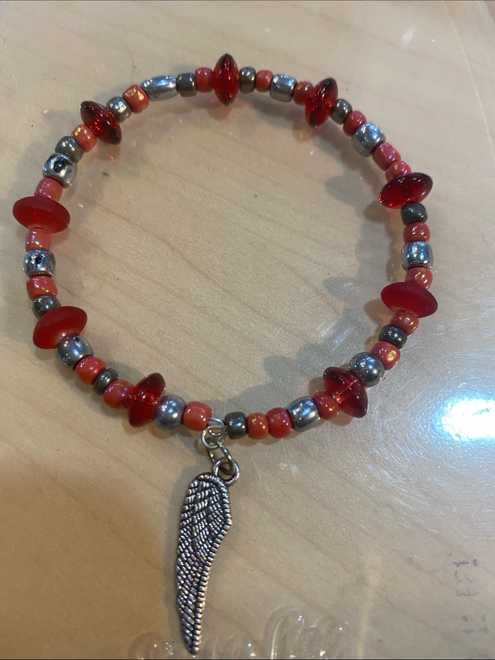 Red And Silver Memory Bead Bracelet